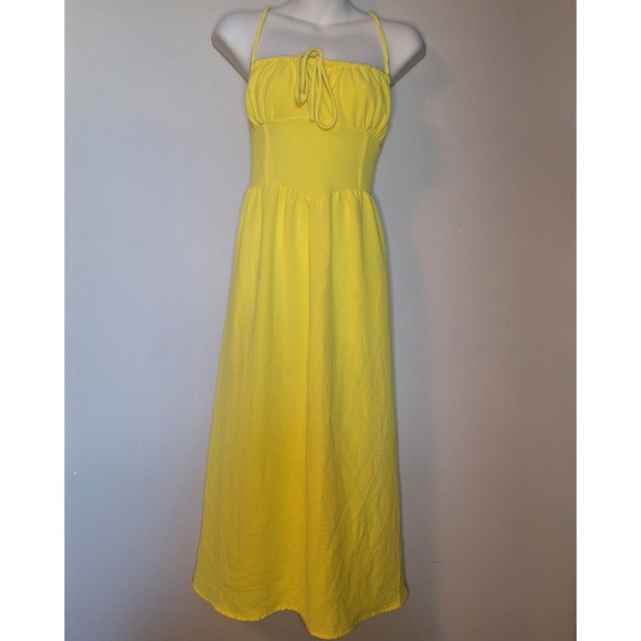 Fashion Nova Dresses & Skirts - Fashion Nova Butter Yellow Tie Front Smocked Midi Dress Size Large
